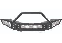 Black off-road front bumper featuring a tubular frame, hexagonal mesh sections, and an aggressive design.