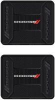 Two identical black rubber floor mats with textured surfaces, featuring the word "DODGE" in white and red.