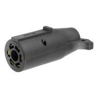 Black electrical connector with gold pins.