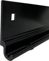 A rectangular black metal plate with two mounting holes, featuring a slight lip along the bottom edge.