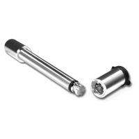Two metal cylindrical parts of a hitch pin with black accents.