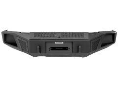 Black off-road front bumper with angular design; features side air intakes and mounting area.