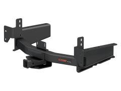 Black towing hitch with a central beam, square receiver opening, and side mounting brackets.

Transcribed Text:

CURT
