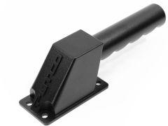 Black grab handle with a rectangular base and cylindrical handle featuring grips.