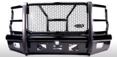 A black vehicle front bumper with a hexagonal mesh grille, featuring a sturdy metal frame and textured lower section, designed for an aggressive look.