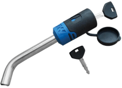 Blue and black receiver lock with key.