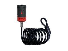Black and red coiled cable lock/