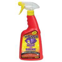 A red spray bottle labeled "WIZARDS MIST N' SHINE" with a yellow nozzle and purple accents.

Transcribed Text:

WIZARDS
MIST N' SHINE
PROFESSIONAL DETAILER