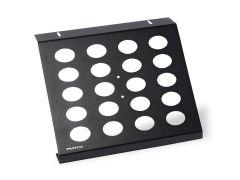 Black mount plate with a slanted surface and circular holes for attachment.