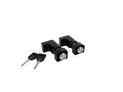 Two black locks and keys on white background.