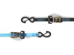 Two ratchet straps with hooks and buckles.