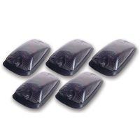 Five black automotive light covers with clear textured lenses, arranged in two rows.