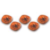 Five orange automotive lights arranged in a semi-circle on a white background.
