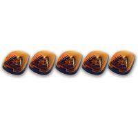 Five identical amber automotive light lenses arranged in a row, each with a rounded rectangular shape and a textured surface against a white background.