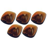 Five amber vehicle light covers with a rounded shape arranged in a semi-circle.