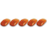 Five orange lights lined up on a white background.