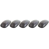 Five dark gray, textured lights arranged in a row, featuring a sleek, curved design.