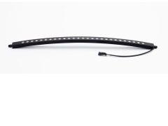 Curved black LED light bar with embedded lights and a short power cable on one end.