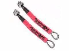 Two black and pink rope shackles displayed side by side on a neutral background.
