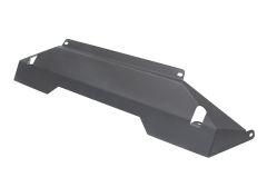 A black metallic component with an angular design featuring mounting holes on either side.