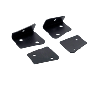 A set of four black metal brackets: two L-shaped and two triangular, with mounting holes visible on each.