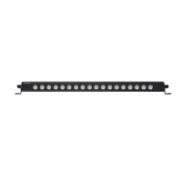 A black LED light bar with multiple circular lights, mounted horizontally, featuring metal brackets on each end.