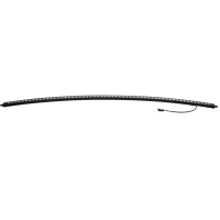 Curved black LED light bar with circular openings for lights, featuring a connector at one end.
