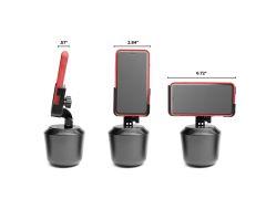 Multi-angle phone stand with a cylindrical black base and adjustable red holder, shown from three perspectives with dimensions indicated.

Transcribed Text:

6.72"
2.84"
0.57"