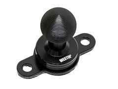 A black ribbed spherical knob mounted on a circular base with two mounting holes, featuring the brand name "WESTIN" in white.