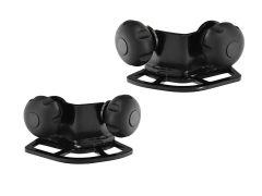 Two black roller parts with rounded wheels and angular bases.