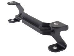 Black metal mounting bracket with two curved ends and screw holes for installation.