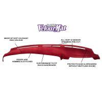 Red velour dashboard cover with labeled features.
