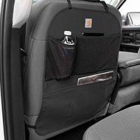 Car seat organizer with water bottle pocket.