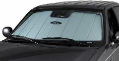 Black car with Ford windshield sunshade.