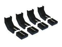 Four black bracket covers arranged side by side on a white background. Each  with a U-shaped design and a flat cover piece.