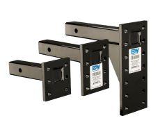 Three black metal pintle mounts with labels.