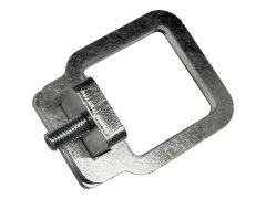 Metal hitch silencer with screw and rectangular frame.