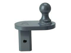 Gray trailer hitch coupler with ball mount.
