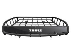 Black Thule cargo basket with a grid pattern and white logo on the front.