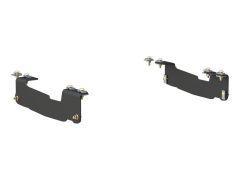 Two symmetrical black mounting brackets with metallic fasteners at the top, designed for attachment.