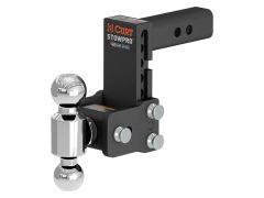 Black trailer hitch with chrome dual balls.