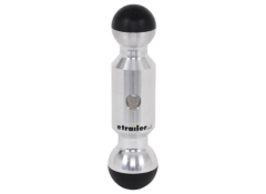 Silver trailer hitch with black rubber ends and e-trailer logo.
