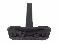 Top view of a black bumper step with a textured surface and protruding edges for grip.