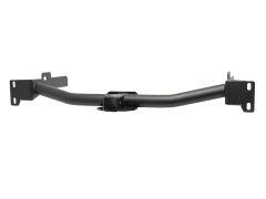 A black U-shaped trailer hitch receiver with mounting brackets and a central square receiver.