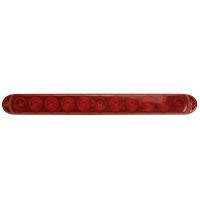 A long, narrow red light assembly with multiple circular bulbs, typically used as a brake light on vehicles.