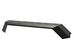 Black angular metal bull bar with rectangular cutouts.