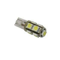 LED light bulb in a clear casing with yellow circular light-emitting surfaces.