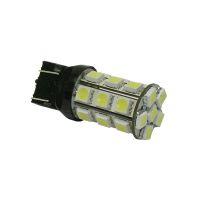 A cylindrical LED bulb with a black base and multiple yellow-centered LED chips arranged in rows.