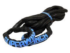 Coiled black rope with blue Superwinch label.