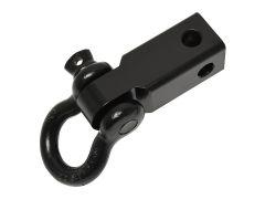 Black metal hitch hook with rectangular bar.